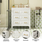 30" Bathroom Vanity with Ceramic Sink Combo, Free Standing Single Vanity Set with 3 Drawers, Solid Wood Frame Storage Cabinet, White
