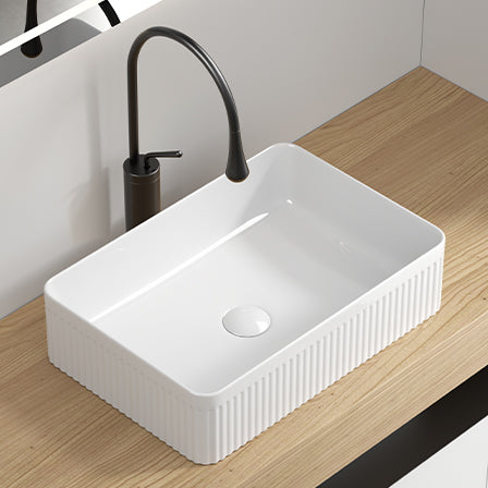 19.69 Inch Rectangular Vessel Sink, White Porcelain Ceramic Above Counter Modern Bathroom Vanity Art Basin