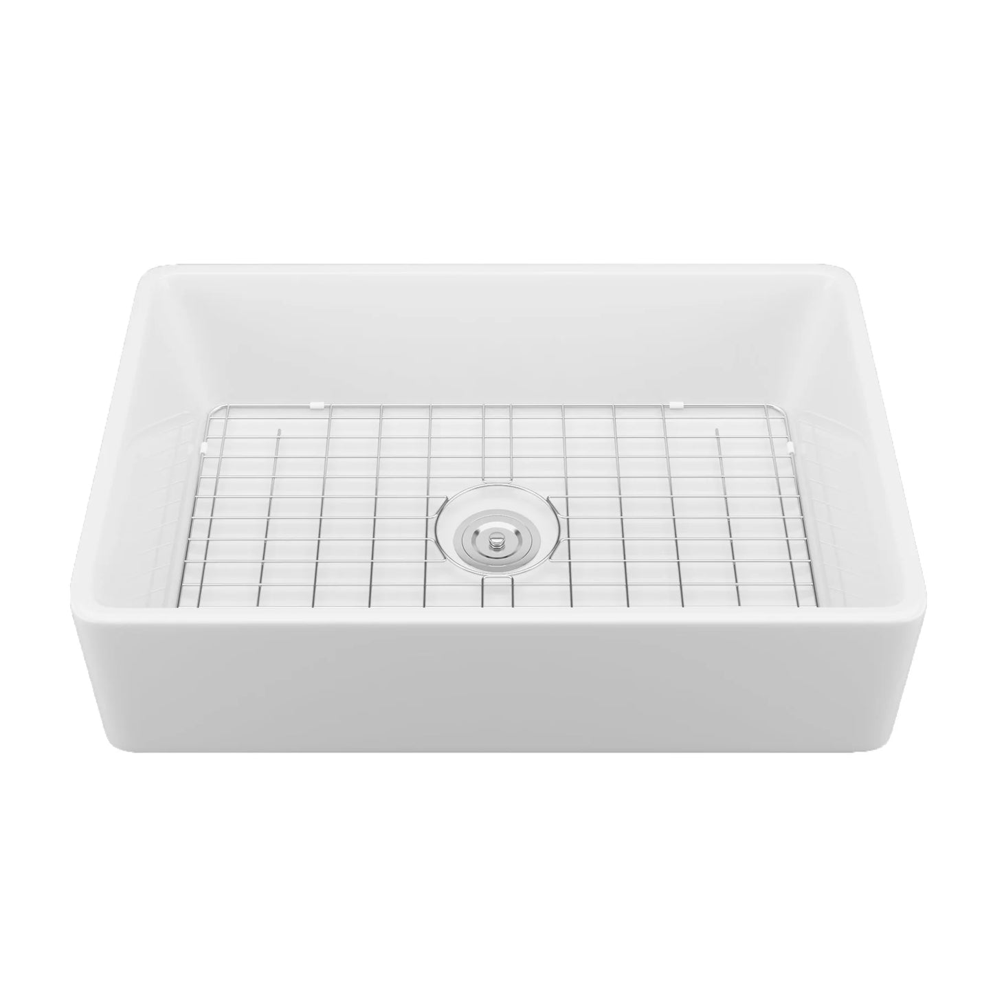 Farmhouse Apron Front Kitchen Sink – Large Single Bowl Fireclay Sink with Bottom Grid & Strainer