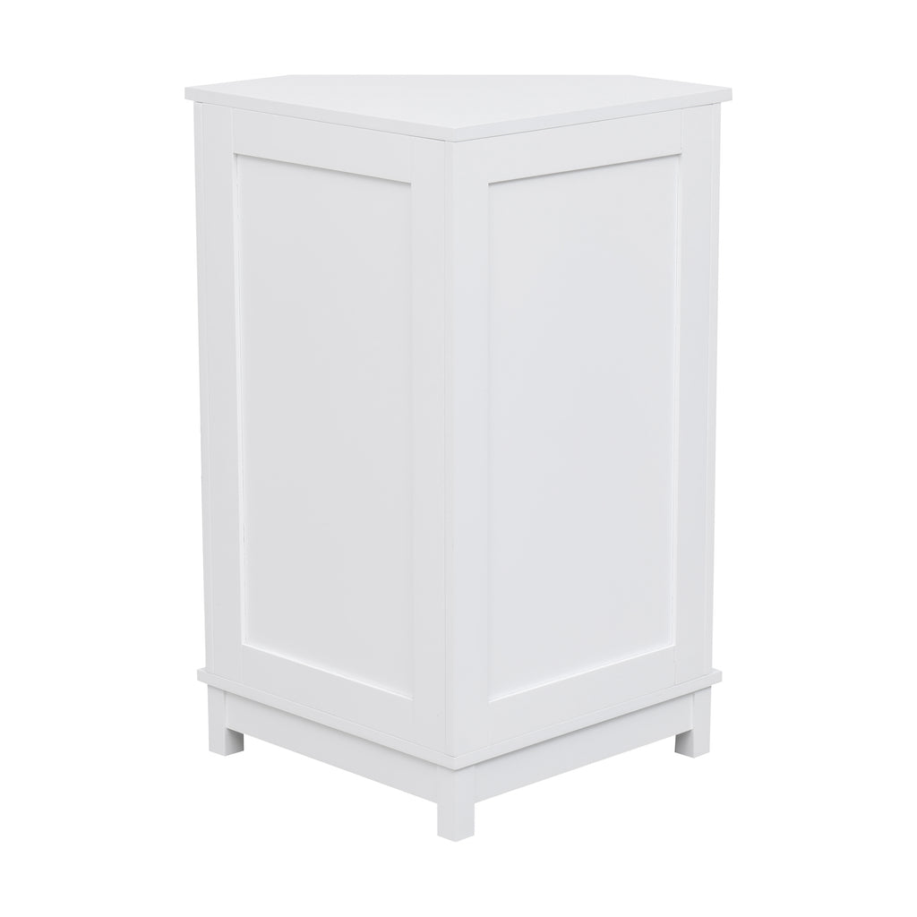White Bathroom Cabinet Triangle Corner Storage Cabinet with Adjustable Shelf Modern Style MDF Board