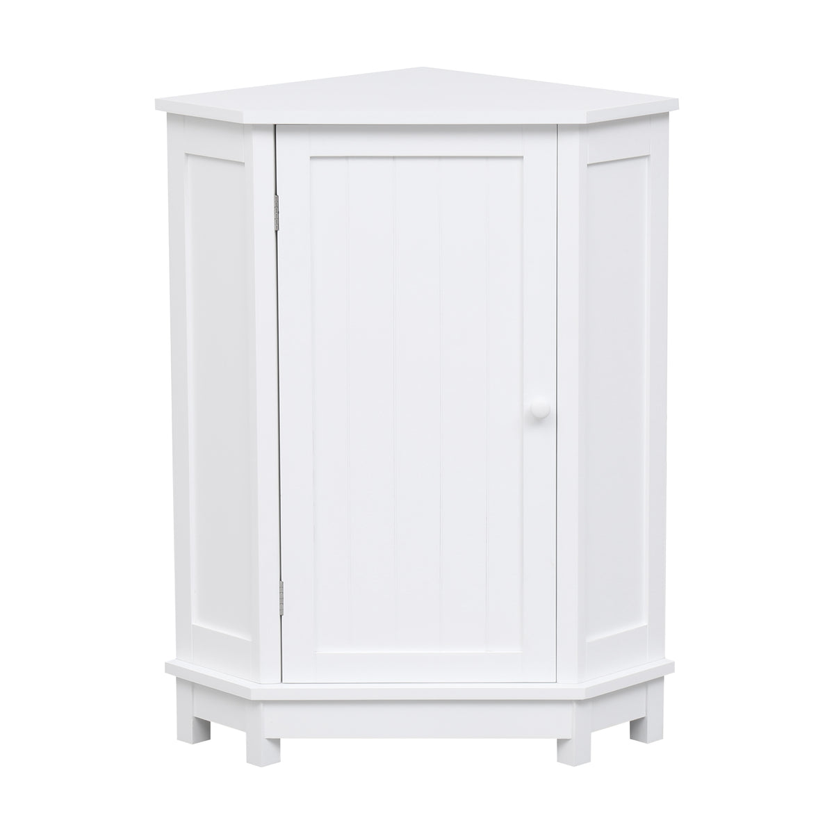 White Bathroom Cabinet Triangle Corner Storage Cabinet with Adjustable Shelf Modern Style MDF Board