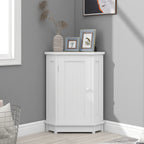 White Bathroom Cabinet Triangle Corner Storage Cabinet with Adjustable Shelf Modern Style MDF Board