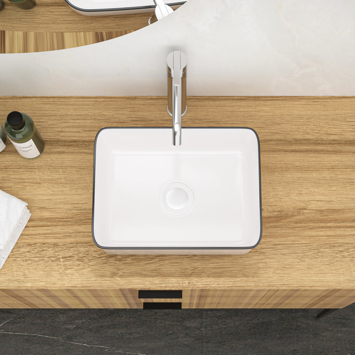 16x12 Inch White Ceramic Rectangular Vessel Bathroom Sink