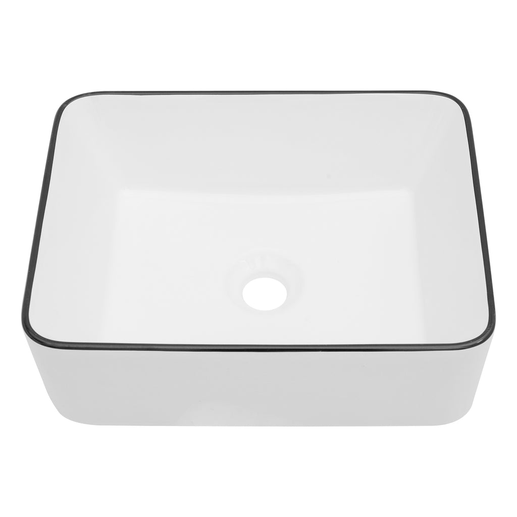 16x12 Inch White Ceramic Rectangular Vessel Bathroom Sink
