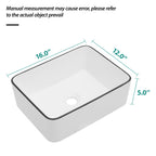 16x12 Inch White Ceramic Rectangular Vessel Bathroom Sink