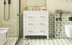 30" Bathroom Vanity with Ceramic Sink Combo, Free Standing Single Vanity Set with 3 Drawers, Solid Wood Frame Storage Cabinet, White