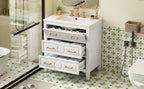 30" Bathroom Vanity with Ceramic Sink Combo, Free Standing Single Vanity Set with 3 Drawers, Solid Wood Frame Storage Cabinet, White