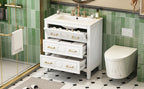 30" Bathroom Vanity with Ceramic Sink Combo, Free Standing Single Vanity Set with 3 Drawers, Solid Wood Frame Storage Cabinet, White