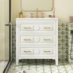 30" Bathroom Vanity with Ceramic Sink Combo, Free Standing Single Vanity Set with 3 Drawers, Solid Wood Frame Storage Cabinet, White