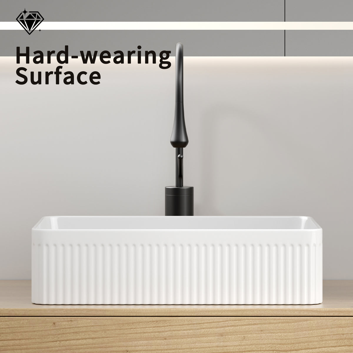 19.69 Inch Rectangular Vessel Sink, White Porcelain Ceramic Above Counter Modern Bathroom Vanity Art Basin