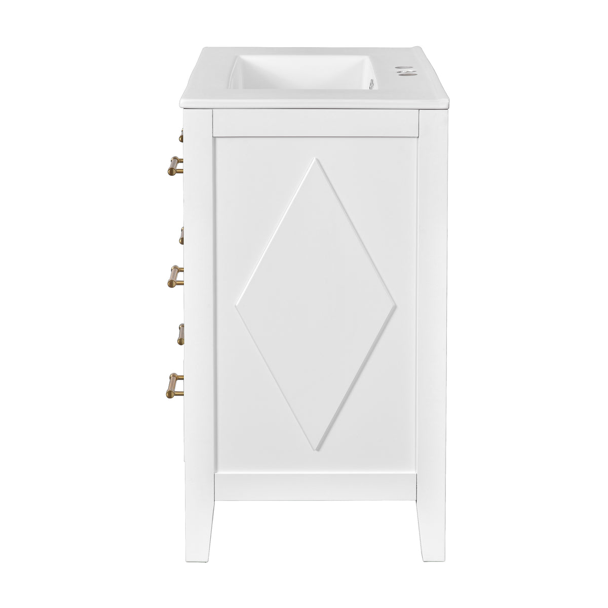 30" Bathroom Vanity with Ceramic Sink Combo, Free Standing Single Vanity Set with 3 Drawers, Solid Wood Frame Storage Cabinet, White