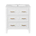 30" Bathroom Vanity with Ceramic Sink Combo, Free Standing Single Vanity Set with 3 Drawers, Solid Wood Frame Storage Cabinet, White