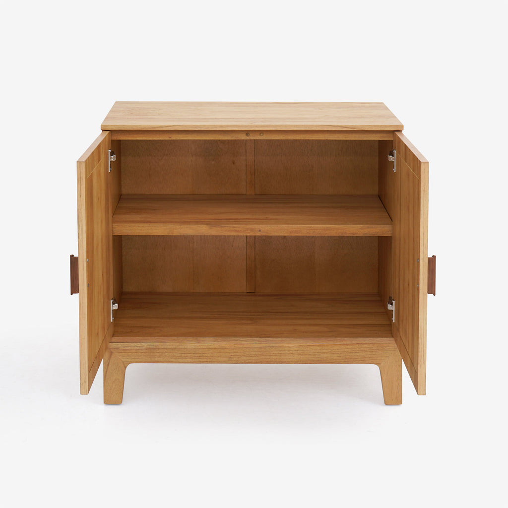 Lola Natural Oak Sunburst Carved 2 Door Storage Cabinet, Wooden Accent Sideboard Cabinet