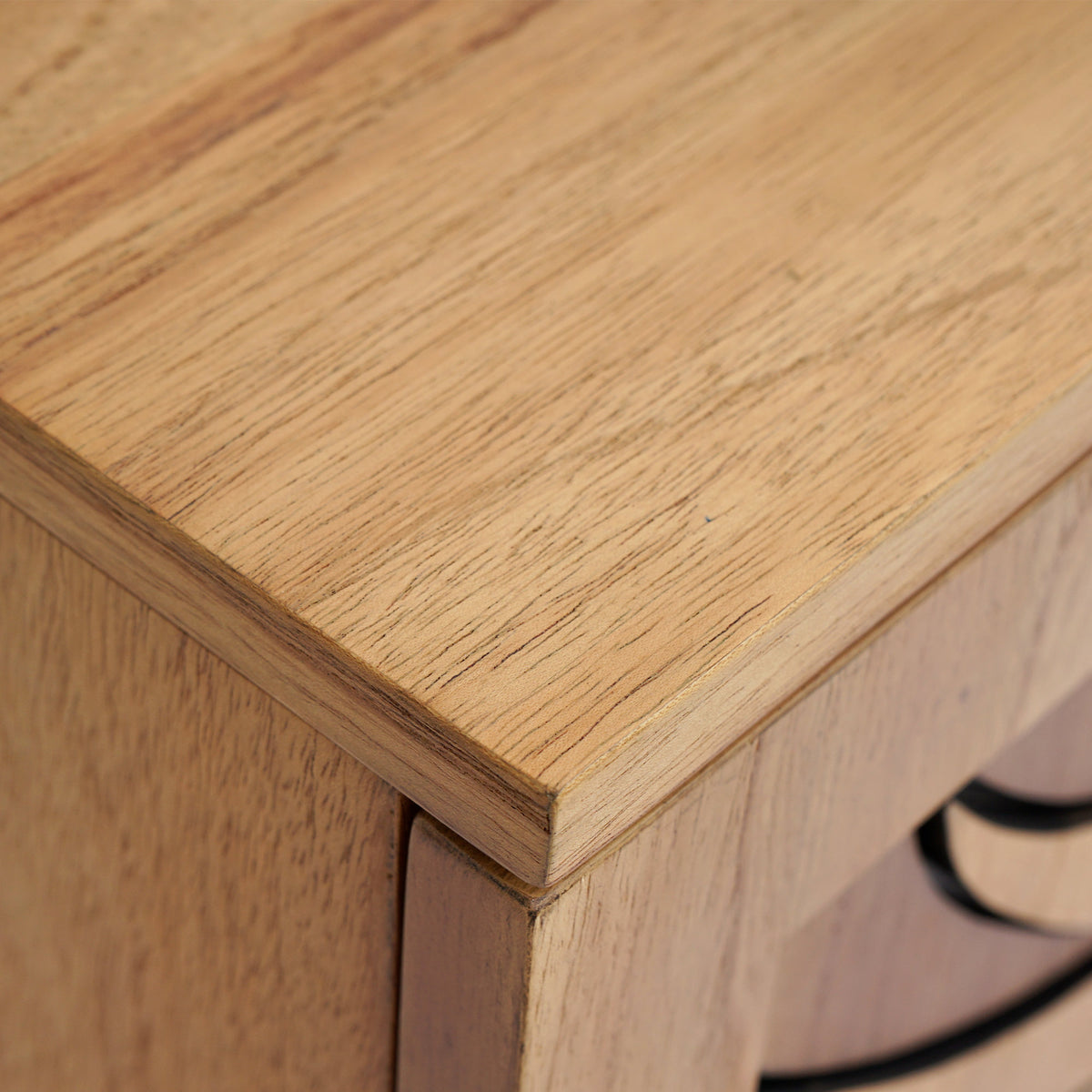 Lola Natural Oak Sunburst Carved 2 Door Storage Cabinet, Wooden Accent Sideboard Cabinet