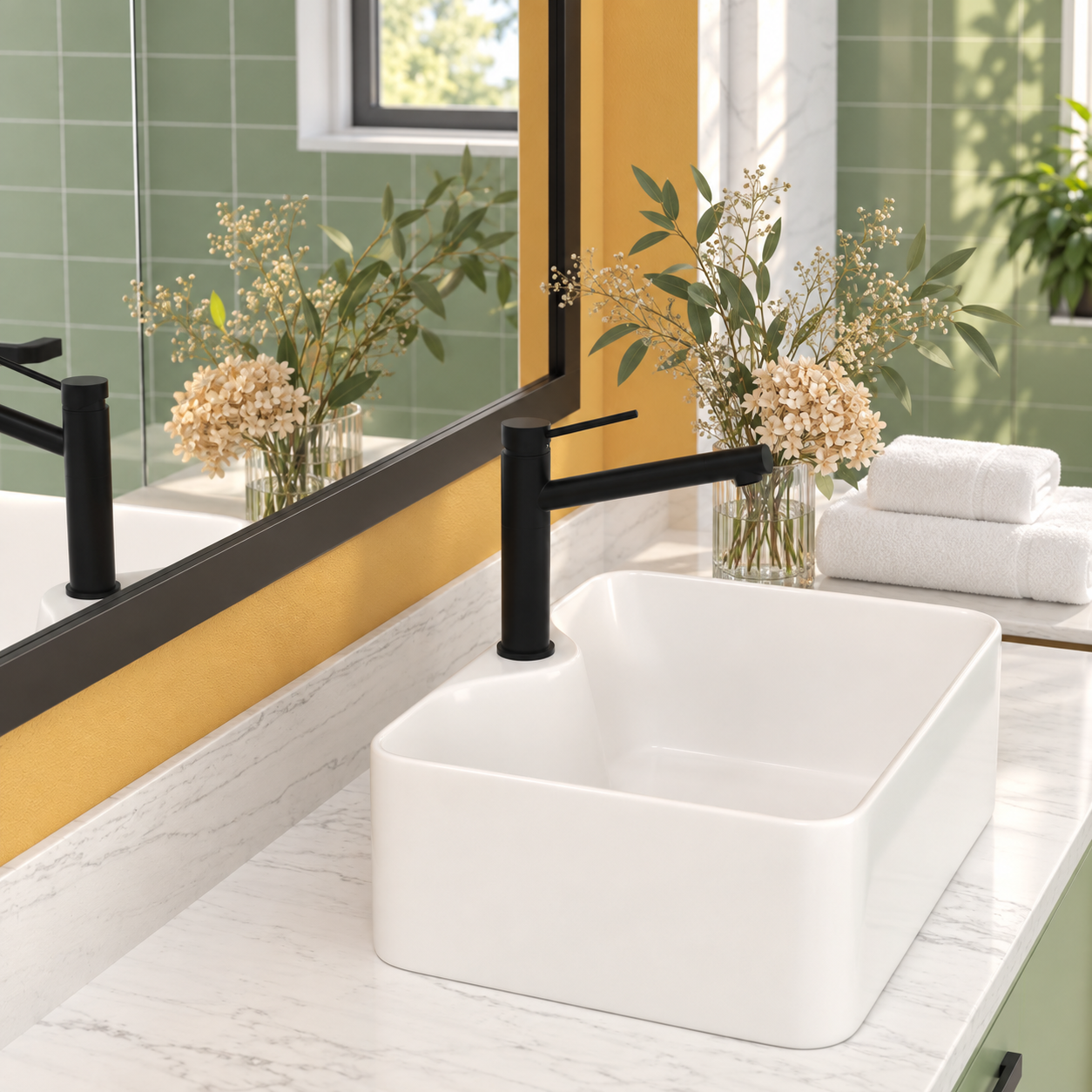 Premium White Ceramic 16 in Rectangular Vessel Sink Faucet Hole Easy Clean Bathroom Countertop Wash Basin