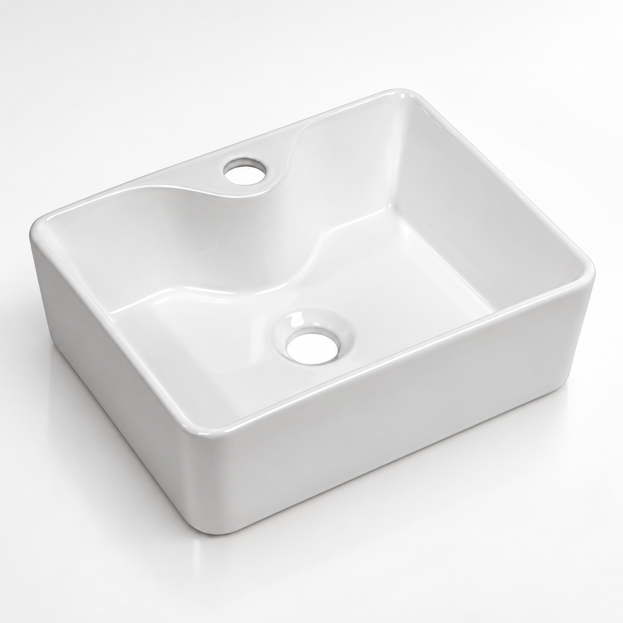 Premium White Ceramic 16 in Rectangular Vessel Sink Faucet Hole Easy Clean Bathroom Countertop Wash Basin