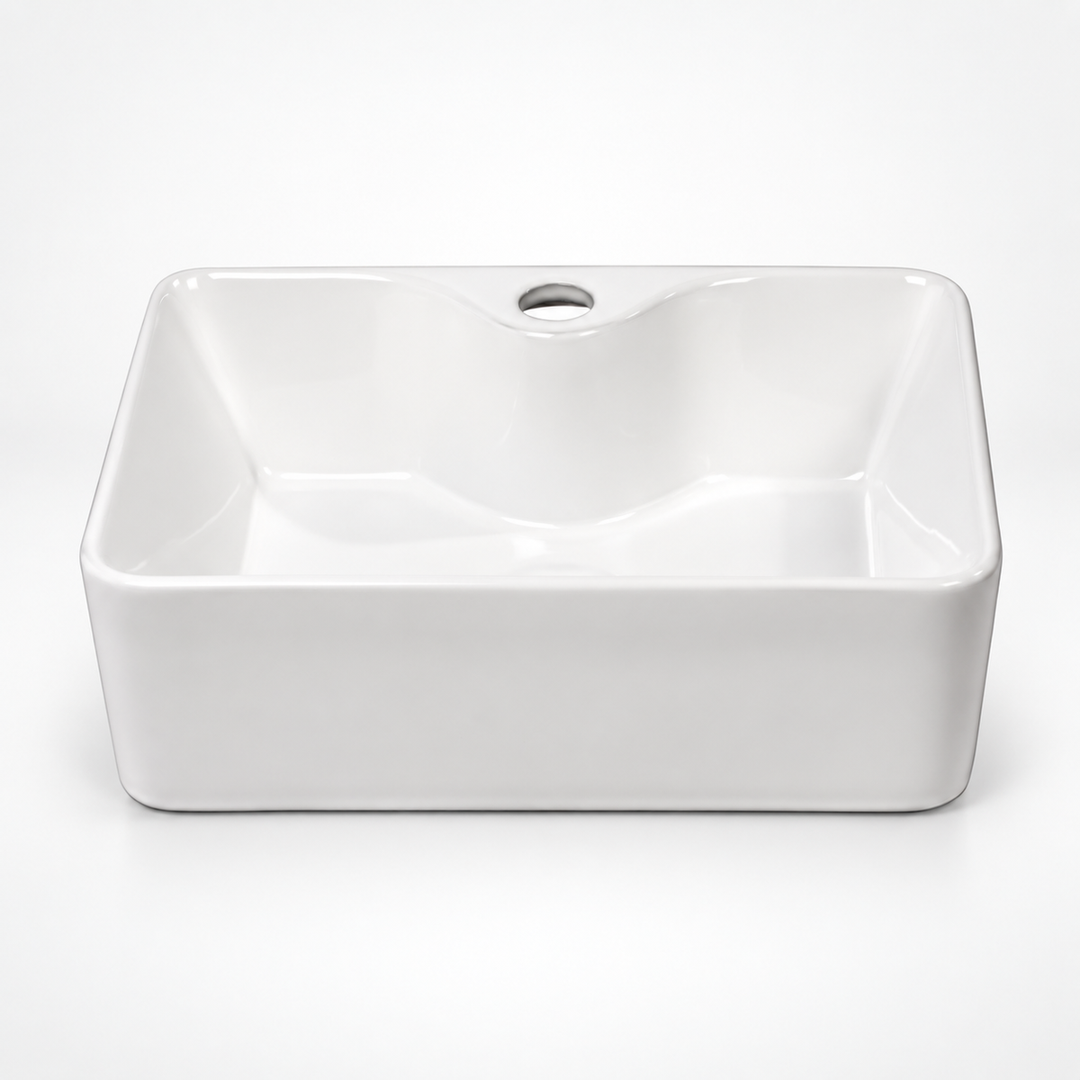 Premium White Ceramic 16 in Rectangular Vessel Sink Faucet Hole Easy Clean Bathroom Countertop Wash Basin