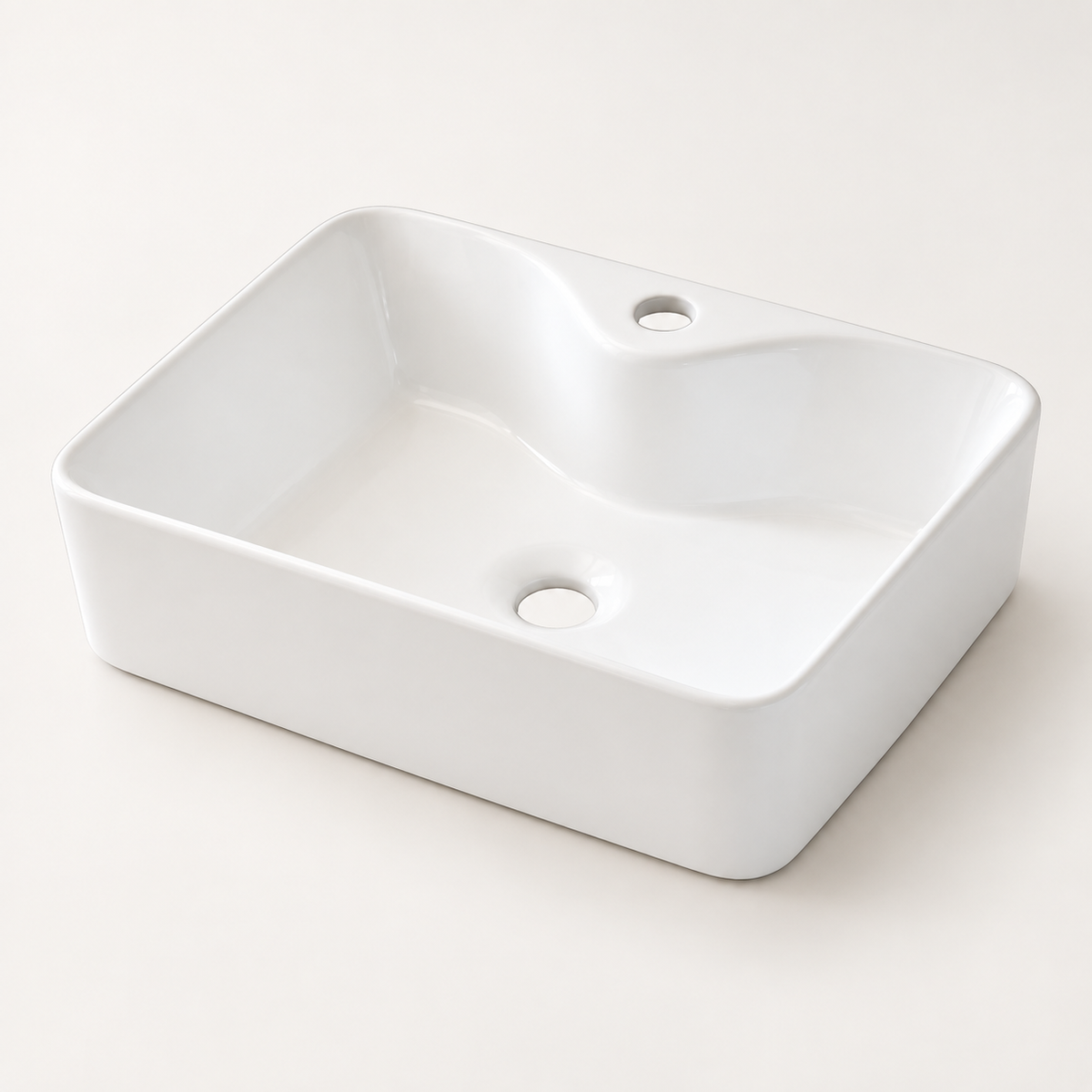 18 Inch Durable Premium White Ceramic Bathroom Sink, Modern Rectangular Vessel Sink with Faucet Hole, Easy‑Clean Countertop