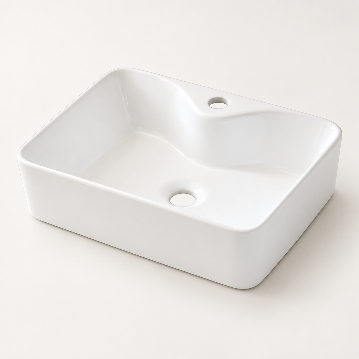 18 Inch Durable Premium White Ceramic Bathroom Sink, Modern Rectangular Vessel Sink with Faucet Hole, Easy‑Clean Countertop