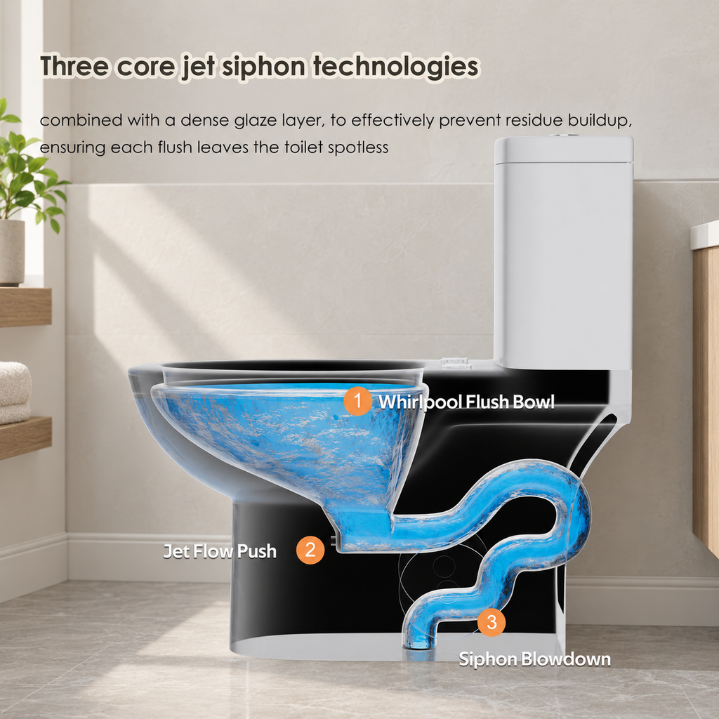 One Piece Ceramic Toilet 1.28 0.8 GPF Dual Siphonic Flush ADA Comfort Height Rimless Soft Close Seat Gloss White