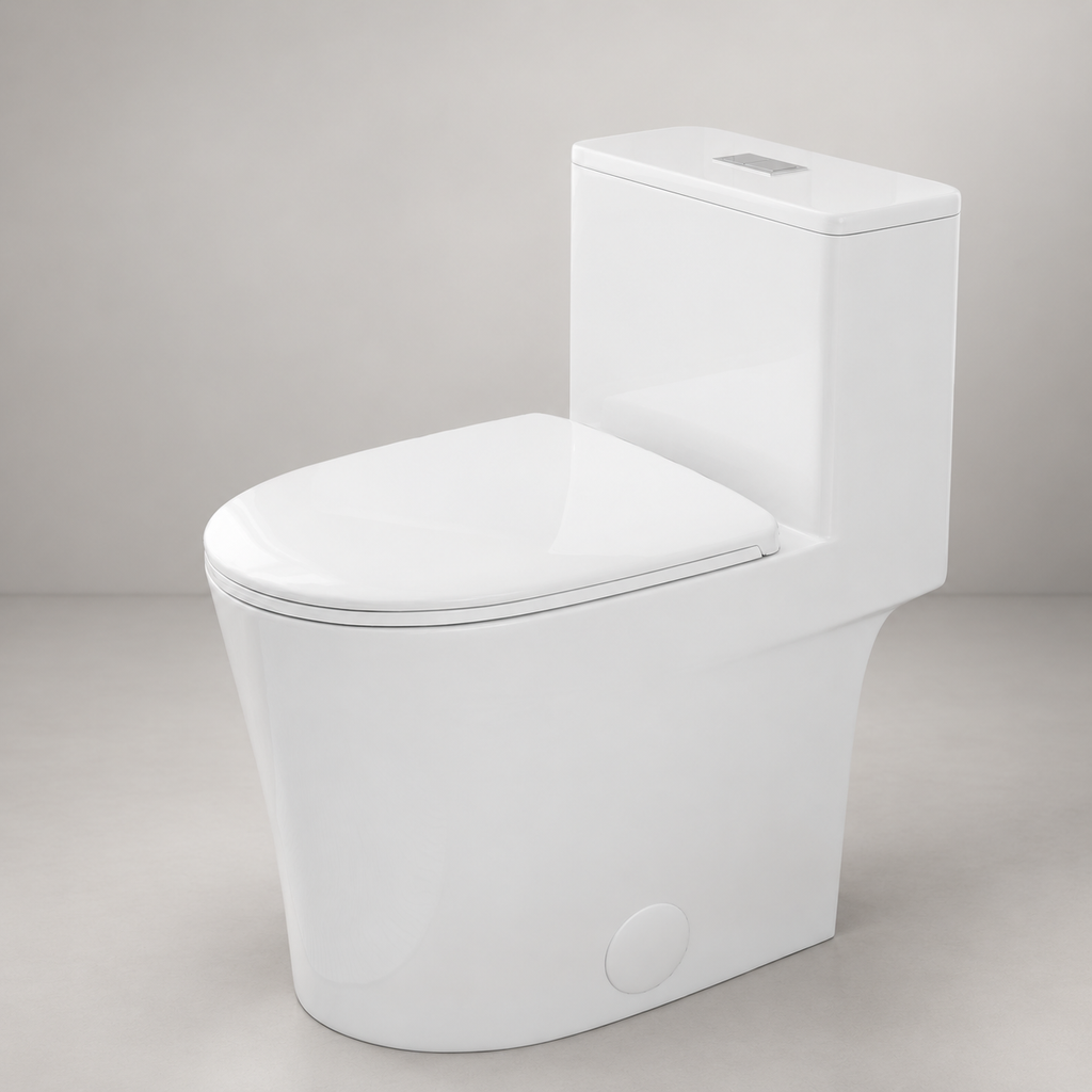 One Piece Ceramic Toilet 1.28 0.8 GPF Dual Siphonic Flush ADA Comfort Height Rimless Soft Close Seat Gloss White