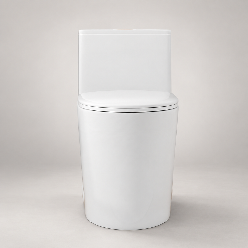 One Piece Ceramic Toilet 1.28 0.8 GPF Dual Siphonic Flush ADA Comfort Height Rimless Soft Close Seat Gloss White