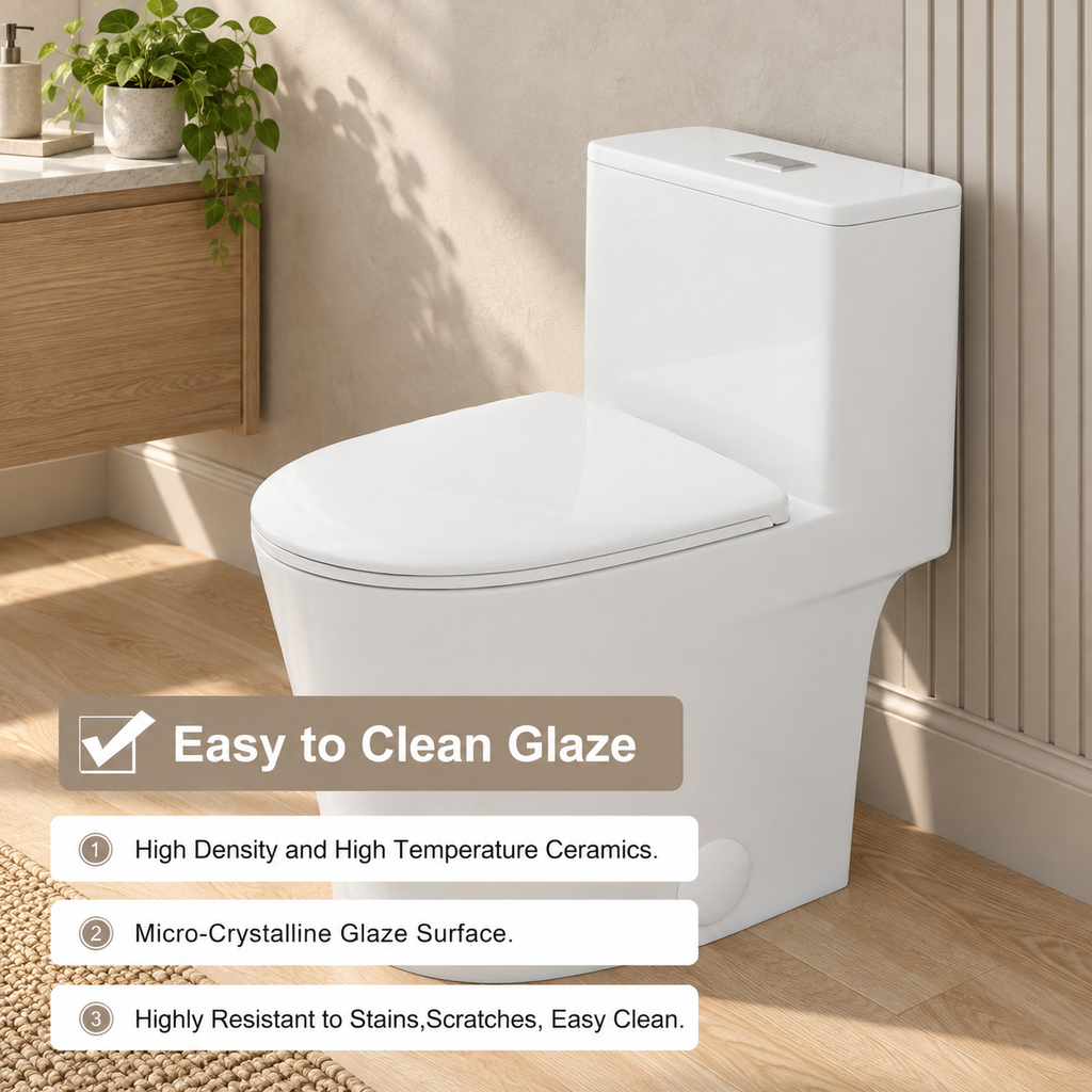 One Piece Ceramic Toilet 1.28 0.8 GPF Dual Siphonic Flush ADA Comfort Height Rimless Soft Close Seat Gloss White