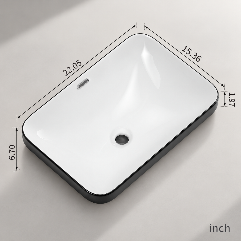 White Porcelain Ceramic Undermount Sink 22.05 in Seamless Design Vanity Countertop Bathroom Basin