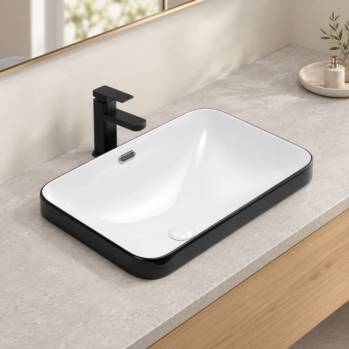White Porcelain Ceramic Undermount Sink 22.05 in Seamless Design Vanity Countertop Bathroom Basin