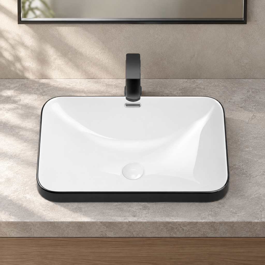 White Porcelain Ceramic Undermount Sink 22.05 in Seamless Design Vanity Countertop Bathroom Basin