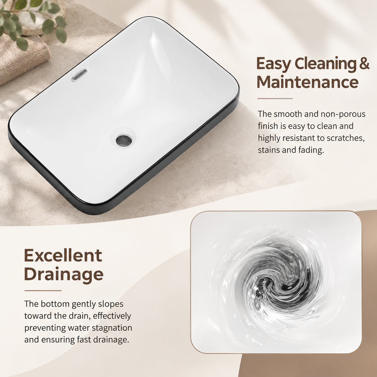 White Porcelain Ceramic Undermount Sink 22.05 in Seamless Design Vanity Countertop Bathroom Basin