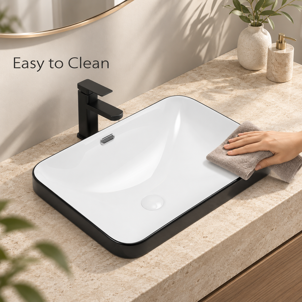 White Porcelain Ceramic Undermount Sink 22.05 in Seamless Design Vanity Countertop Bathroom Basin