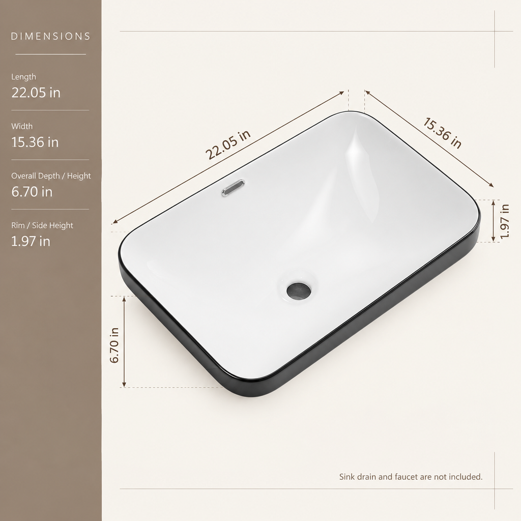 White Porcelain Ceramic Undermount Sink 22.05 in Seamless Design Vanity Countertop Bathroom Basin