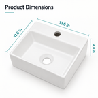 13.6x11.6 Inch White Rectangular Ceramic Wall Mount Bathroom Sink with Single Faucet Hole