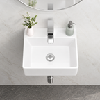 13.6x11.6 Inch White Rectangular Ceramic Wall Mount Bathroom Sink with Single Faucet Hole