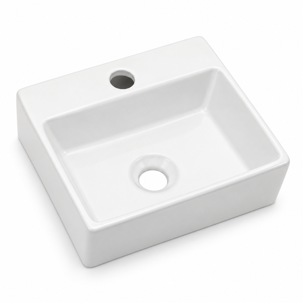 13.6x11.6 Inch White Rectangular Ceramic Wall Mount Bathroom Sink with Single Faucet Hole