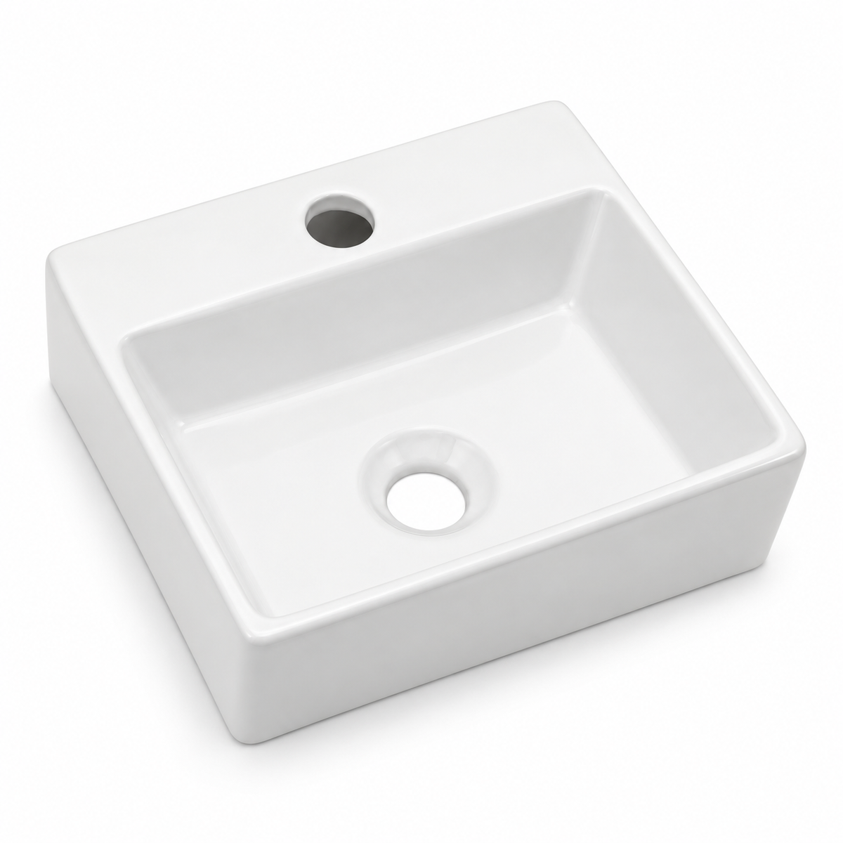 13.6x11.6 Inch White Rectangular Ceramic Wall Mount Bathroom Sink with Single Faucet Hole