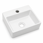 13.6x11.6 Inch White Rectangular Ceramic Wall Mount Bathroom Sink with Single Faucet Hole