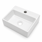 13.6x11.6 Inch White Rectangular Ceramic Wall Mount Bathroom Sink with Single Faucet Hole