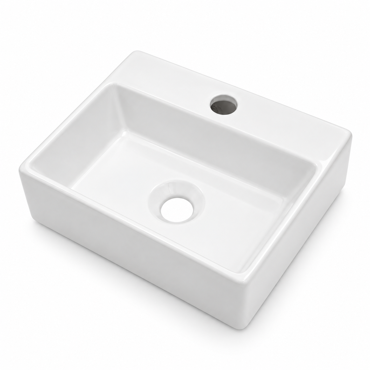 13.6x11.6 Inch White Rectangular Ceramic Wall Mount Bathroom Sink with Single Faucet Hole