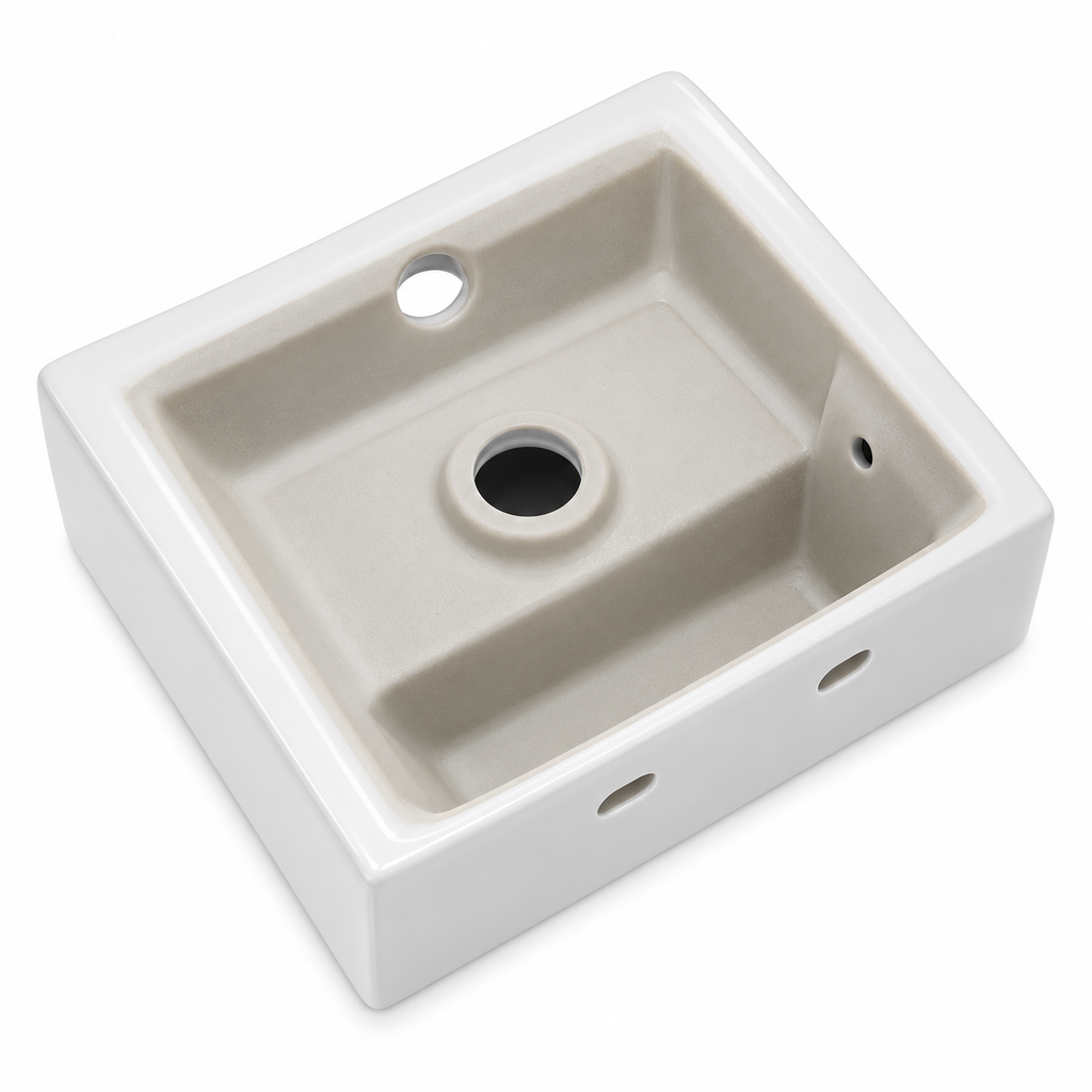 13.6x11.6 Inch White Rectangular Ceramic Wall Mount Bathroom Sink with Single Faucet Hole