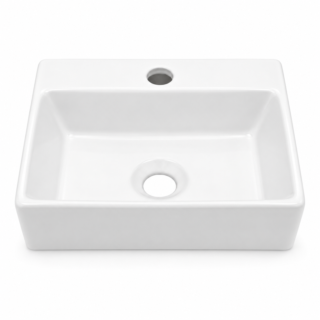13.6x11.6 Inch White Rectangular Ceramic Wall Mount Bathroom Sink with Single Faucet Hole