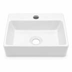 13.6x11.6 Inch White Rectangular Ceramic Wall Mount Bathroom Sink with Single Faucet Hole