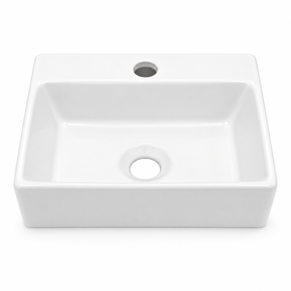 13.6x11.6 Inch White Rectangular Ceramic Wall Mount Bathroom Sink with Single Faucet Hole