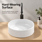 14 Inch Round White Porcelain Ceramic Vessel Sink, Above Counter Modern Bathroom Vanity Art Basin