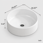 14 Inch Round White Porcelain Ceramic Vessel Sink, Above Counter Modern Bathroom Vanity Art Basin