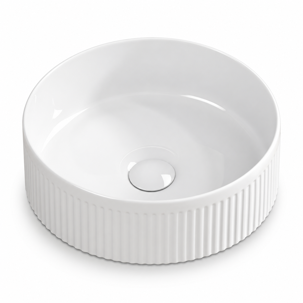 14 Inch Round White Porcelain Ceramic Vessel Sink, Above Counter Modern Bathroom Vanity Art Basin