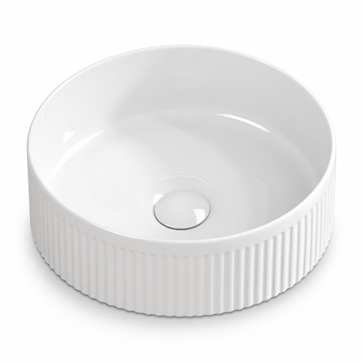 14 Inch Round White Porcelain Ceramic Vessel Sink, Above Counter Modern Bathroom Vanity Art Basin