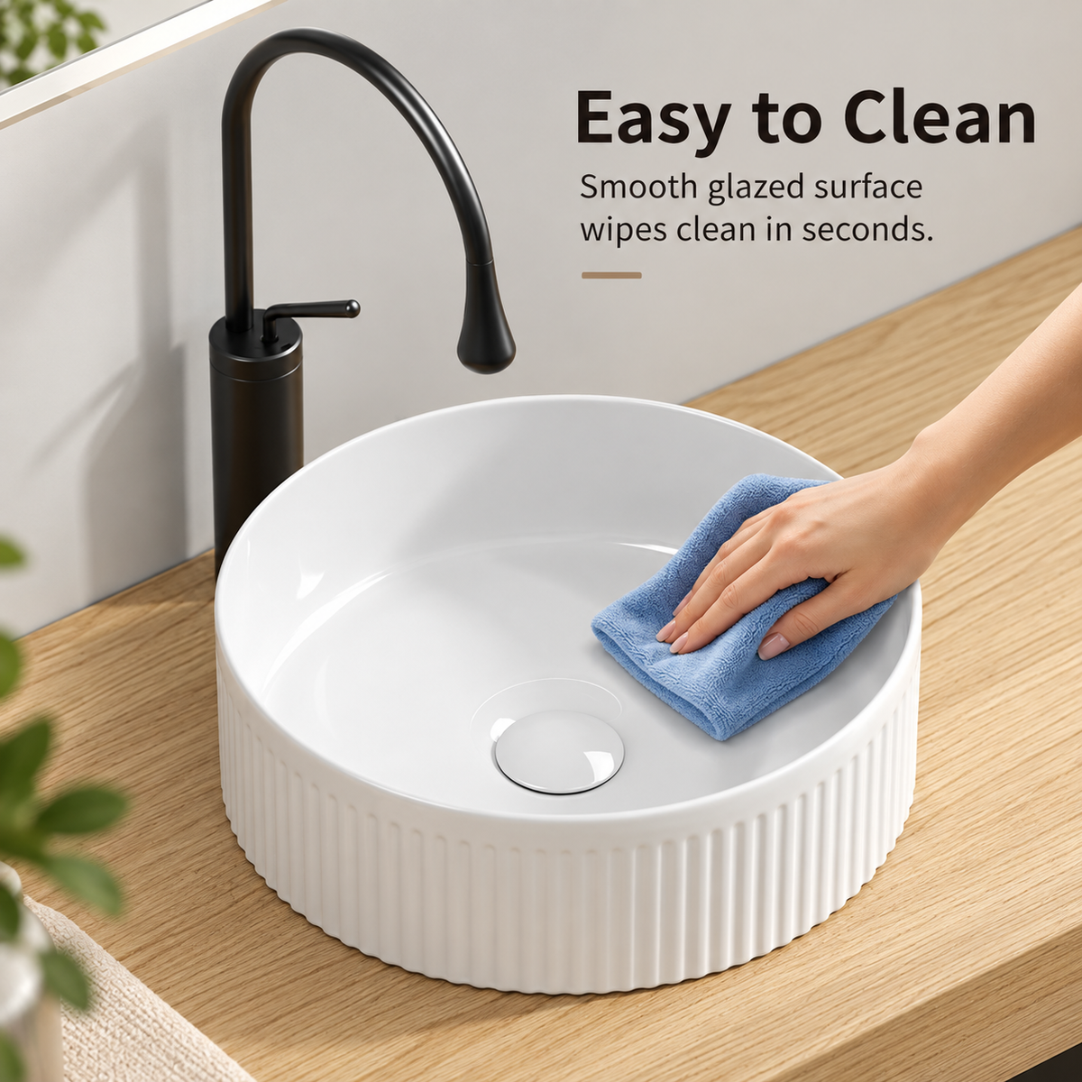 14 Inch Round White Porcelain Ceramic Vessel Sink, Above Counter Modern Bathroom Vanity Art Basin