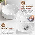 14 Inch Round White Porcelain Ceramic Vessel Sink, Above Counter Modern Bathroom Vanity Art Basin